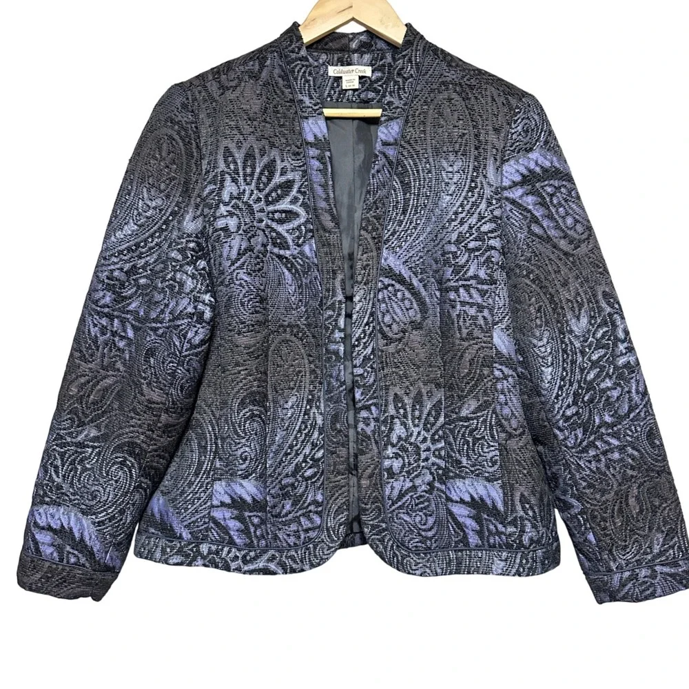 Coldwater‎ Creek Womens Brocade Open Front Blazer Jacket Size L 14-16 Classic